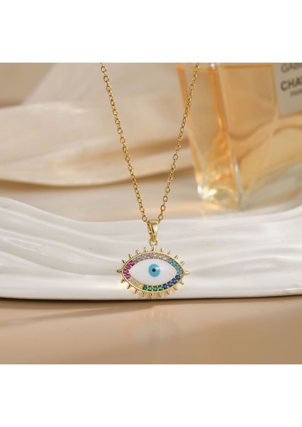 Sıcak Satış Titanyum Çelik Kolye Kadın Şeytanın Gözü Kolye Niş Işık Duygusu Lüks Yüz Eşleşen Köprücük Kemiği Zincir Takı (Yurt Dışından)