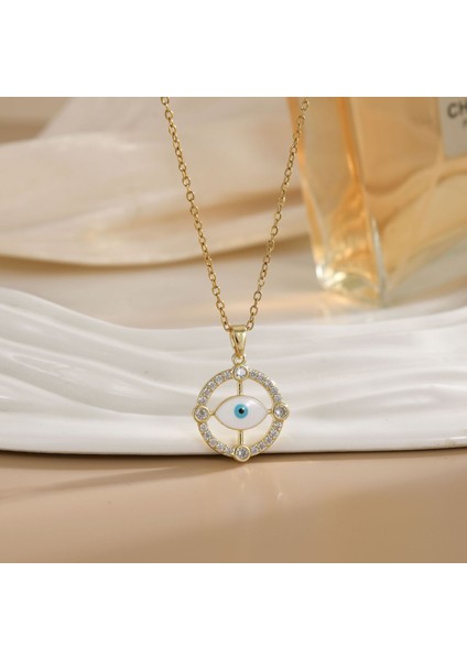 Sıcak Satış Titanyum Çelik Kolye Kadın Şeytanın Gözü Kolye Niş Işık Duygusu Lüks Yüz Eşleşen Köprücük Kemiği Zincir Takı (Yurt Dışından)