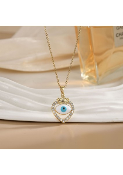 Sıcak Satış Titanyum Çelik Kolye Kadın Şeytanın Gözü Kolye Niş Işık Duygusu Lüks Yüz Eşleşen Köprücük Kemiği Zincir Takı (Yurt Dışından)