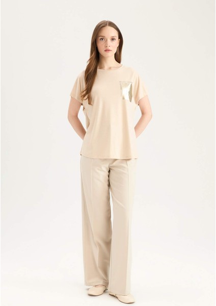 Bisiklet Yaka Baskılı Kısa Kollu Tişört D8928AX25SP