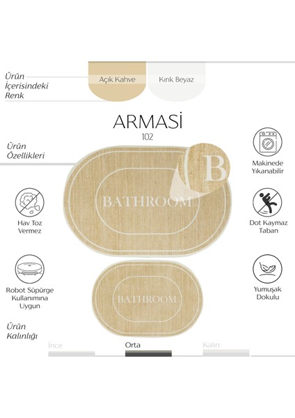 Armasi Kahve Oval Banyo Paspası Dijital Baskı Yıkanır Kaymaz İkili Banyo Paspas Takımı 40x60 60x100 fiyatları