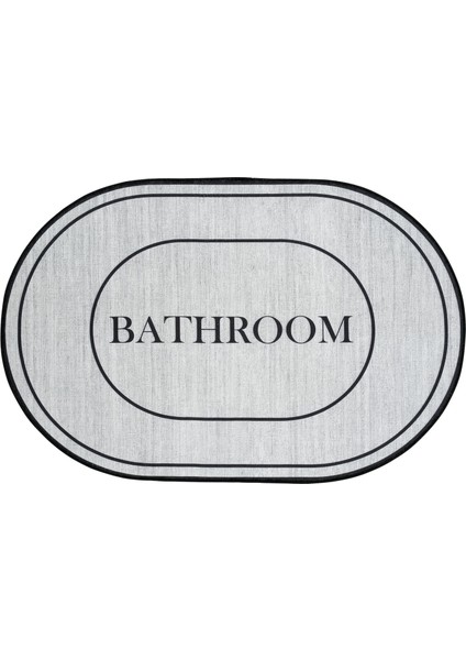 Armasi Gri Oval Banyo Paspası Dijital Baskı Yıkanabilir Kaymaz 2li Banyo Paspas Takımı 40x60 60x100