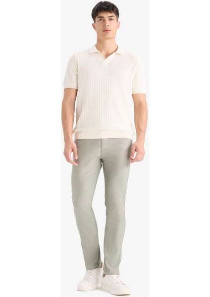 Yazlık Chino Kanvas Dokulu Pantolon Slim Fit Dar Kesim Cepli Dar Paça T1055AZ25SP