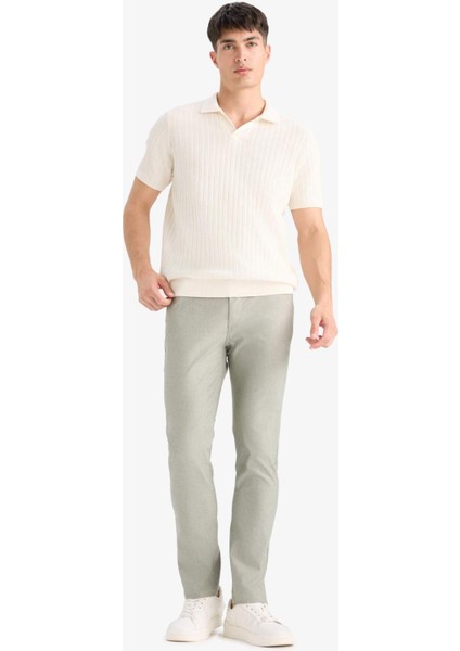 Yazlık Chino Kanvas Dokulu Pantolon Slim Fit Dar Kesim Cepli Dar Paça T1055AZ25SP