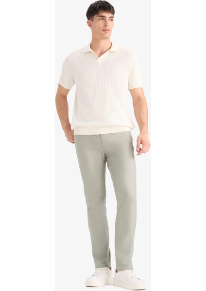 Yazlık Chino Kanvas Dokulu Pantolon Slim Fit Dar Kesim Cepli Dar Paça T1055AZ25SP