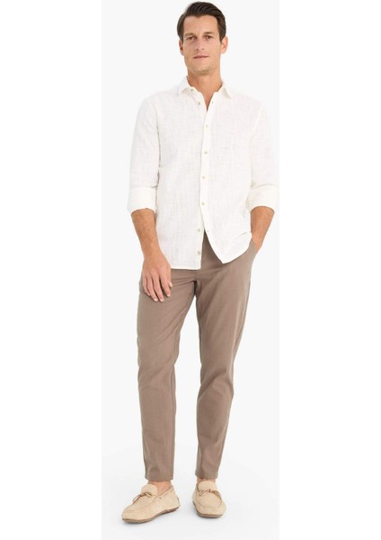 %100 Pamuk Keten Görünümlü Yazlık Jogger Pantolon Dar Paça Beli Bağcıklı Lastikli Cepli Z6475AZ25SP