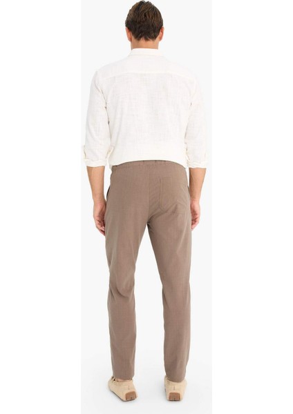 %100 Pamuk Keten Görünümlü Yazlık Jogger Pantolon Dar Paça Beli Bağcıklı Lastikli Cepli Z6475AZ25SP