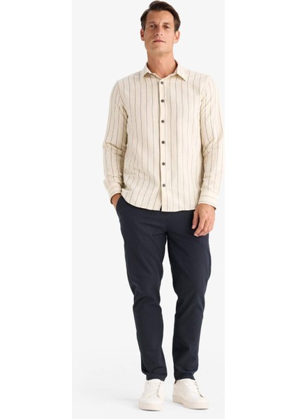 %100 Pamuk Keten Görünümlü Yazlık Jogger Pantolon Dar Paça Beli Bağcıklı Lastikli Cepli