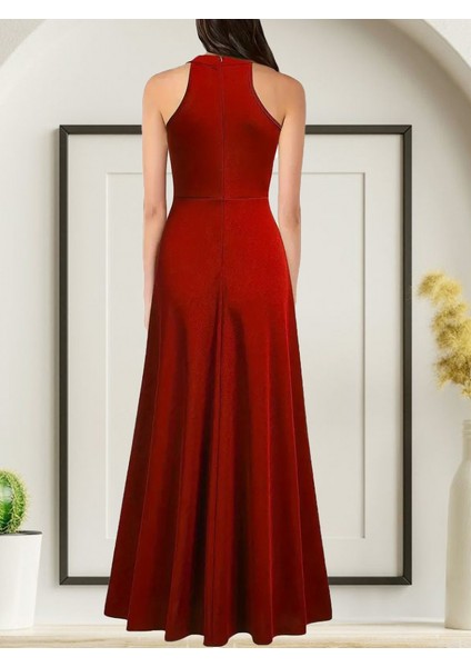 Ozgn Kadınhalter Yaka Derin Yırtmaç Detaylı Tam Boy Ithal Krep Abiye Elbise fiyatları