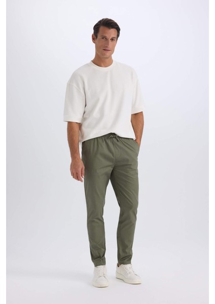 %100 Pamuk Yazlık Jogger Chino Pantolon Beli Bağcıklı Cepli Düz Paça Z9933AZ25SP
