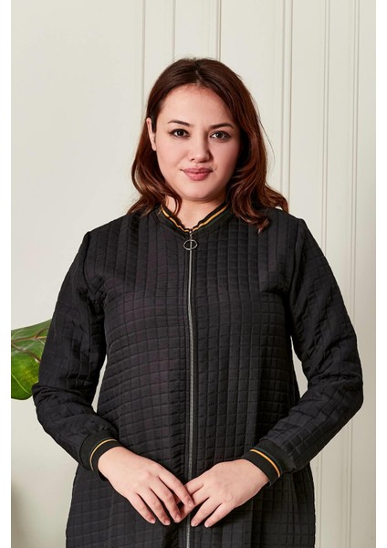 Kadın Büyük Beden Fermuarlı Kapitone Kap