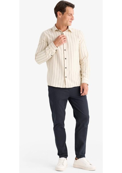 %100 Pamuk Keten Görünümlü Yazlık Jogger Pantolon Dar Paça Beli Bağcıklı Lastikli Cepli