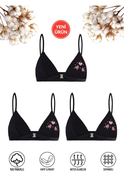 Özkan 0872 3'lü Paket Kız Çocuk Pamuklu Likralı Süprem Rahat Pedsiz Önü Taşlı Alıştırma Sütyeni Ince Askılı Yarım Atlet Büstiyer