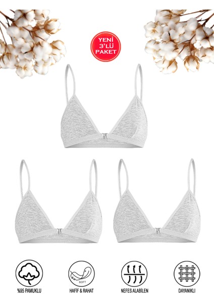 Özkan 0923 3'lü Paket Kız Çocuk %95 Pamuklu Süprem Likralı Esnek Rahat Kapsız Pedsiz Alıştırma Sütyeni Ince Askılı Yarım Atlet Büstiyer;