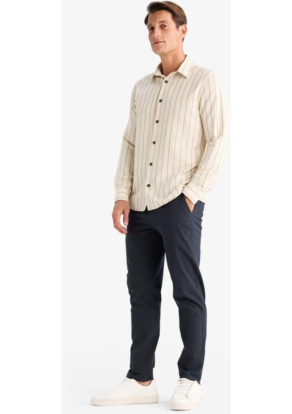 %100 Pamuk Keten Görünümlü Yazlık Jogger Pantolon Dar Paça Beli Bağcıklı Lastikli Cepli