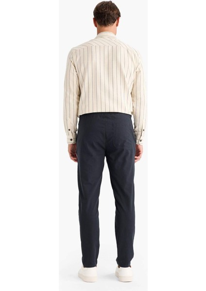 %100 Pamuk Keten Görünümlü Yazlık Jogger Pantolon Dar Paça Beli Bağcıklı Lastikli Cepli