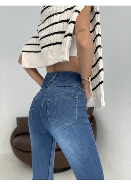 Ozgn Yüksek Bel Likralı Jean Pantolon 90 cm indirimleri
