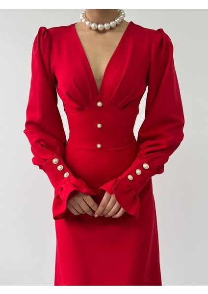 Ozgn Meta Düğme Detaylı Elbise indirimleri