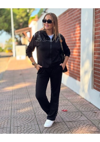 Ozgn Kadın Iki Iplik Kumaş Pul ve Fermuar Detaylı Ikili Takım modelleri