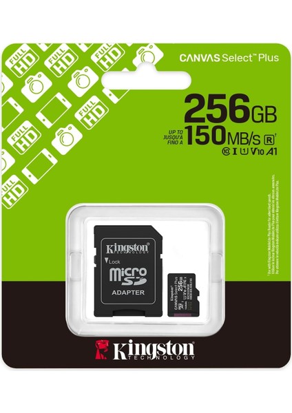 Kıngston Canvas Select Plus 256GB Mıcro Sdhc CLASS10 150MB/S Hafıza Kartı SDCS3/256GB