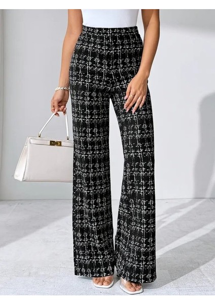 Ozgn Kadın Yüksek Bel Paçaya Doğru Geniş Dokuma Pantolon modelleri