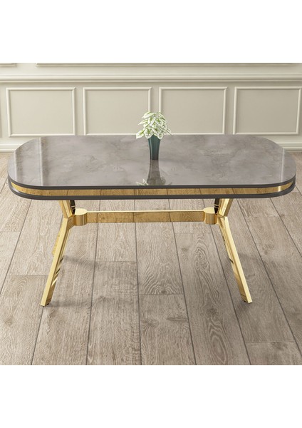 Olya Serisi 90X168 Lak Panel Antrasit Ironi Masa Takımı Gold Ayaklı 4 Antrasit Sandalye fiyatları