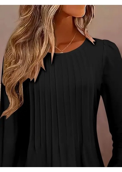 Ozgn Kadın Uzun Kollu Yuvarlak Yaka Nervürlü Bluz fiyatları