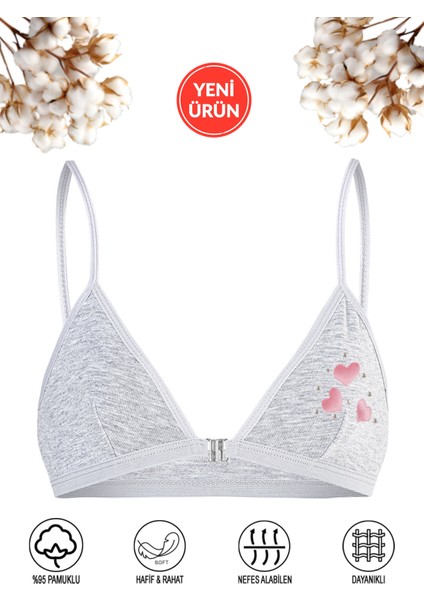 Özkan 0872 Kız Çocuk Pamuklu Pedsiz Kapsız Kalp Desenli Alıştırma Sütyeni Karışık Renk Büstiyer Likralı Rahat Süprem Ince Askılı Yarım Atlet