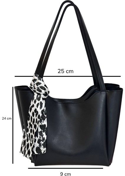 Kadın Fularlı Fermuarlı Mıknatıs Kapamalı Shopper El ve Omuz Çantası