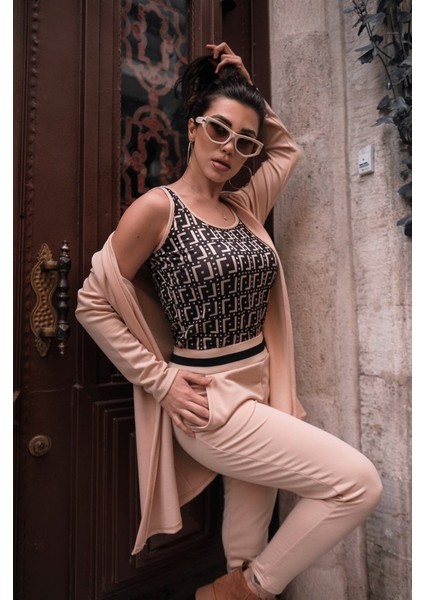 Ozgn Kadın Uzun Kollu Krep Üçlü Takım