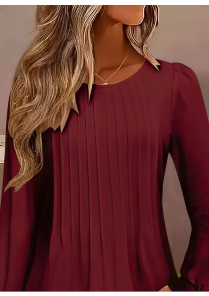 Ozgn Kadın Uzun Kollu Yuvarlak Yaka Nervürlü Bluz fiyatları