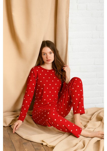 Mevsimlik Uzun Kollu Süet Kadın Pijama Takımı- Bisiklet Yaka Kadın Pijama fırsatları