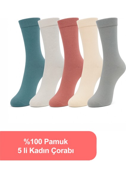 %100 Pamuk Birinci Kalite Penye Çorap Seti -Kadın 5'li Çorap Seti