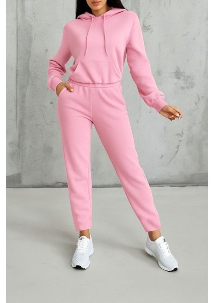 Ozgn Kadın Uzun Kollu Kapşonlu Bağcıklı Üç Iplik Bluz ve Pantolon Ikili Takım fiyatları