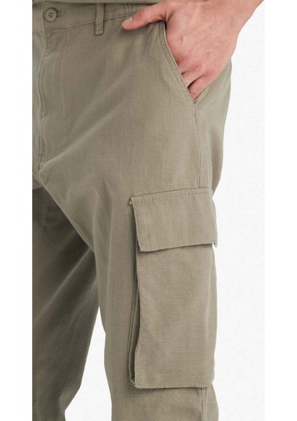 %100 Pamuk Wide Leg Bol Rahat Kesim Kargo Cepli Keten Görünümlü Yazlık Pantolon B9407AX25SP