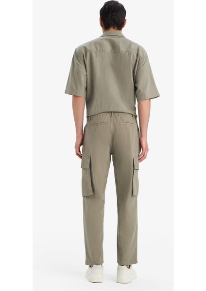 %100 Pamuk Wide Leg Bol Rahat Kesim Kargo Cepli Keten Görünümlü Yazlık Pantolon B9407AX25SP