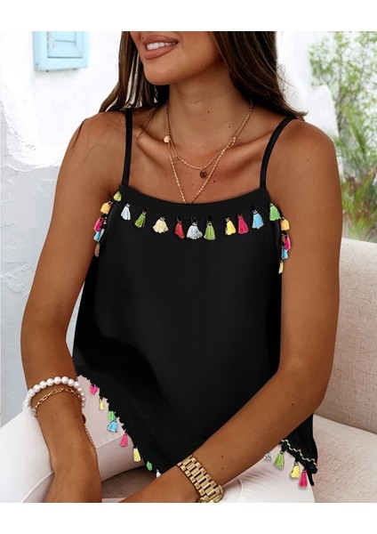 Ozgn Kadın Ip Askılı Püskül Detaylı Sandy Bluz fiyatları