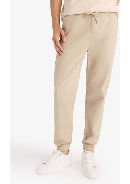 %100 Pamuk Jogger Slim Fit Dar Kesim Beli Bağcıklı Gabardin Pantolon D8607AX25SP