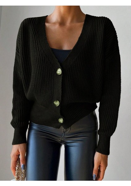 Ozgn Kadın Uzun Kollu Düğme Detay Triko Hırka fiyatları