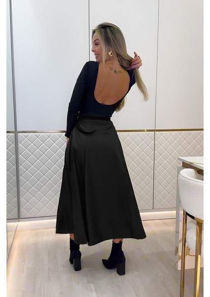 Ozgn Kadın Yüksek Belli Maxi Deri Kemersiz Etek fiyatları