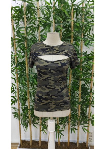 Ozgn Kadın Kısa Kollu Bisiklet Yaka Dekolteli Süprem Bluz