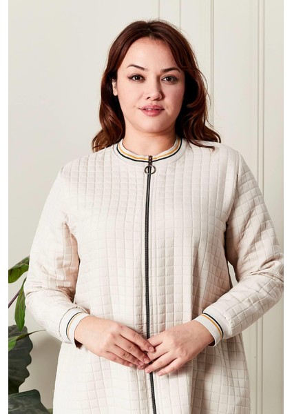 Kadın Büyük Beden Fermuarlı Kapitone Kap