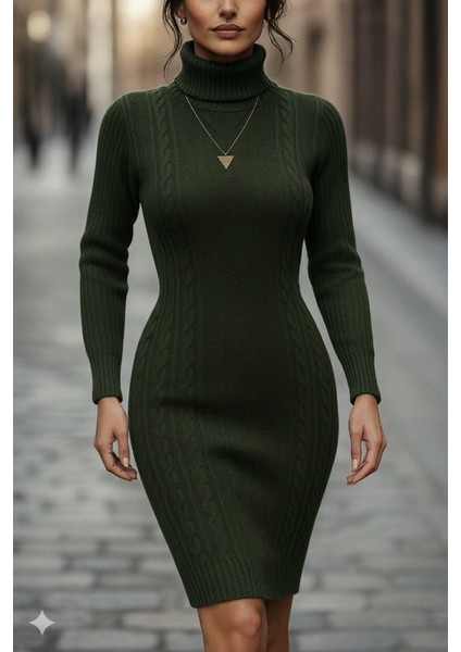 Ozgn Kadın Uzun Kollu Balıkçı Yaka Kısa Triko Elbise modelleri