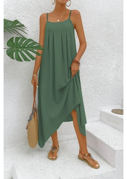 Ozgn Kadın Ip Askılı V Yakalı Asimetrik Detaylı Aerobin Elbise fiyatları