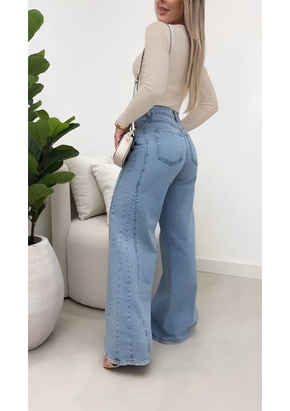 Ozgn Kadın Yüksek Bel Paçaya Doğru Geniş Kesimli Kot Pantolon fırsatları