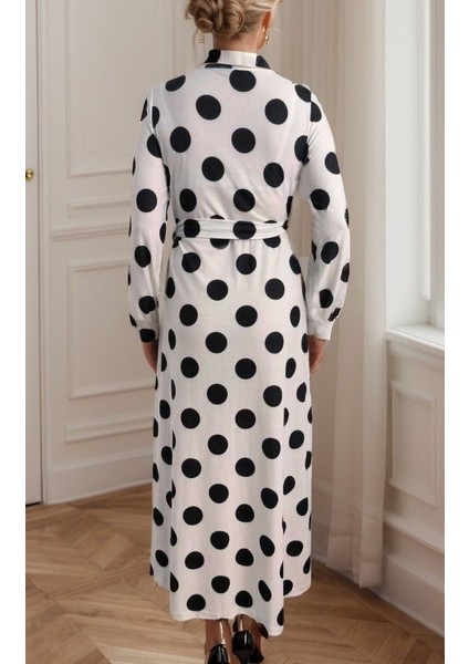 Ozgn Kadın Uzun Kollu Kruvaze Yaka Yandan Bağlamalı Krep Tam Boy Elbise modelleri