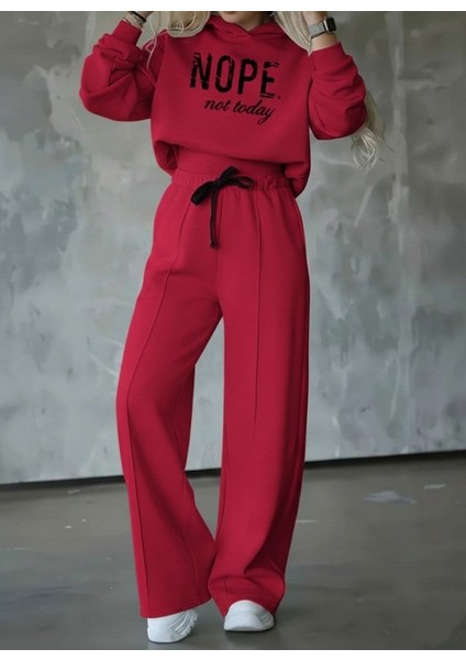 Ozgn Kadın Uzun Kollu Nope Baskılı Beli Ribanalı Ikili Takım