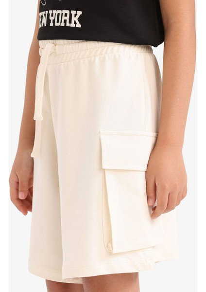 Kız Çocuk Beli Lastikli Kargo Cepli Şort