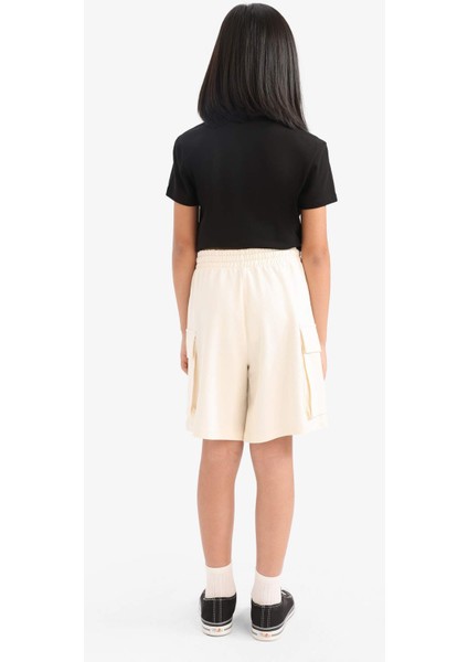 Kız Çocuk Beli Lastikli Kargo Cepli Şort