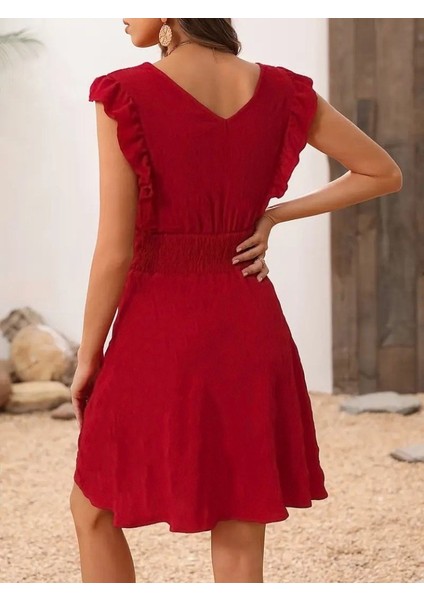 Ozgn Kadın Kısa Kollu Kruvaze Yakalı Beli Lastikli Aerobin Elbise fiyatları